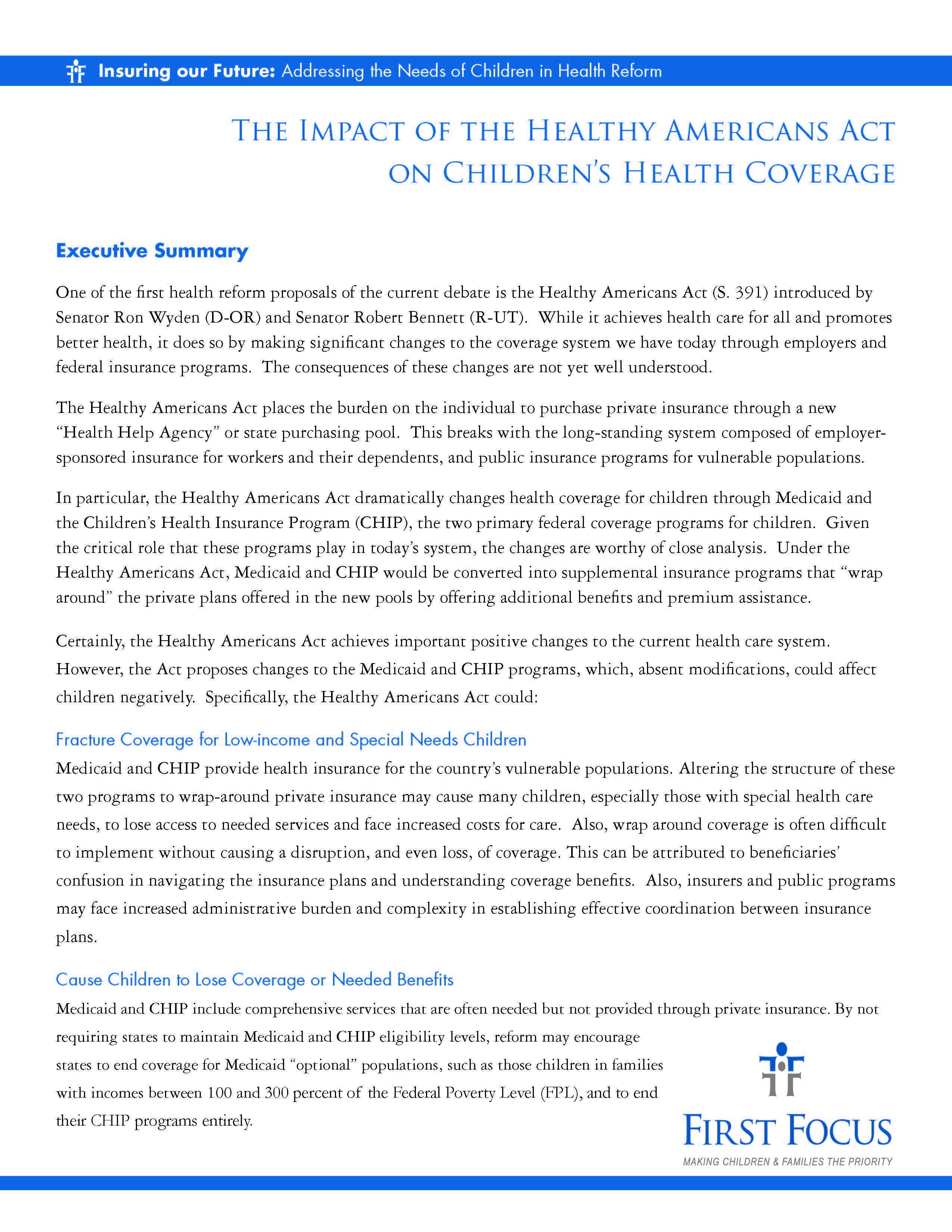 The Impact of the Healthy Americans Act on Children’s Health Coverage